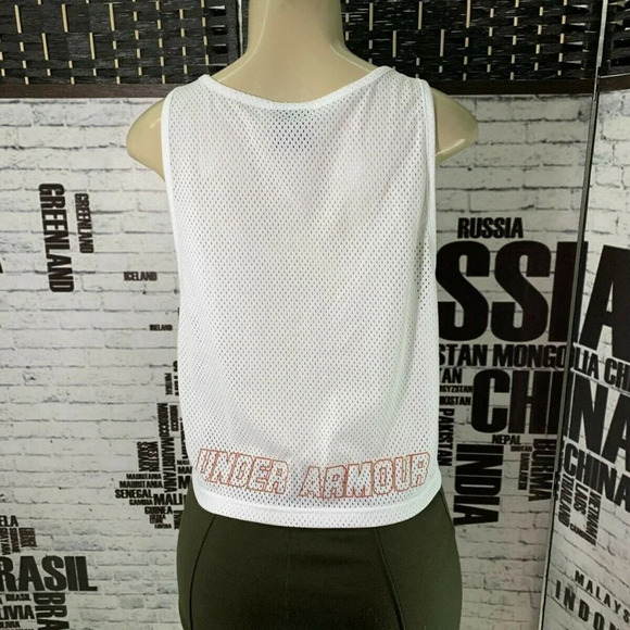 Under Armour L White Logo Sheer Mesh Scoop Neck Crop Tank Top - Picture 3 of 5